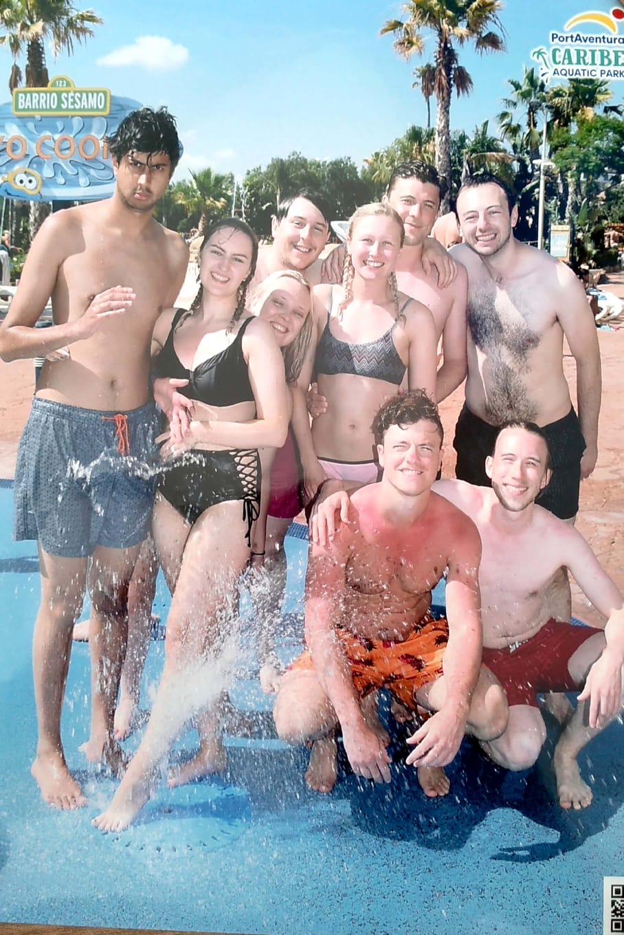 Friends smiling at PortAventura waterpark Salou