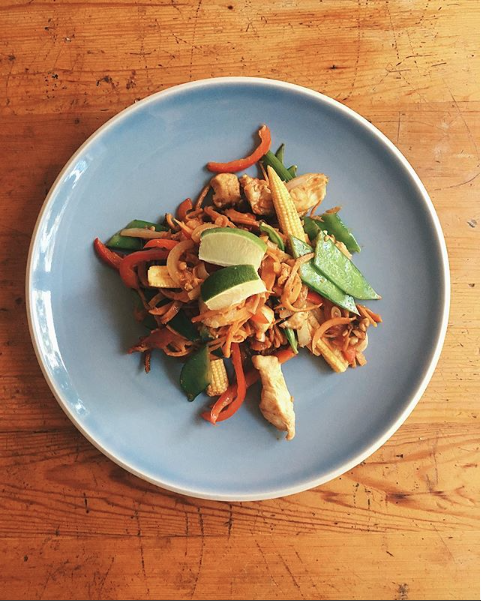 low carb thai peanut chicken spiralized sweet potato noodles healthy