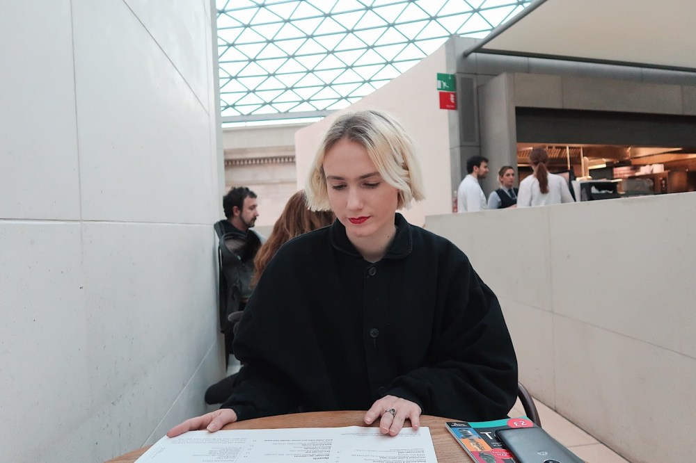 Sat in the Great Court, the British Museum, London