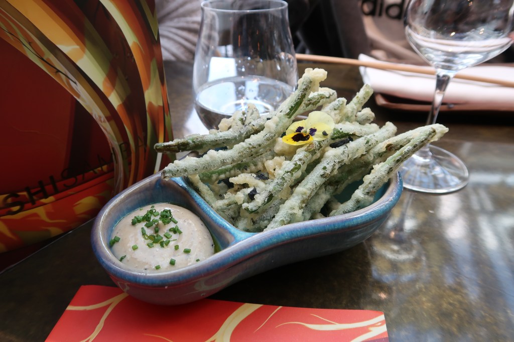 Green bean tempura with black truffle mayo at SUSHISAMBA, Covent Garden